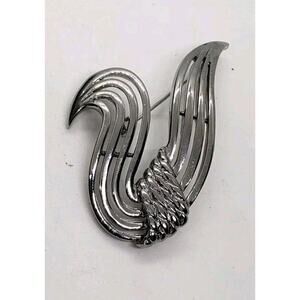 Vintage Brooch Silver Swan Abstract 1960s Mid Century Modern Twisted Rope Monet